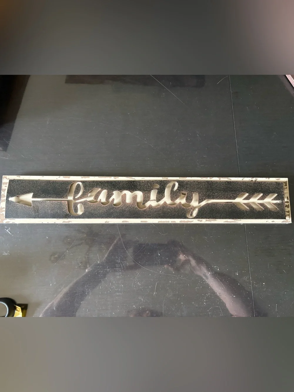 Family Arrow Wall Plaque in Black and Cream - Rustic Script Accent